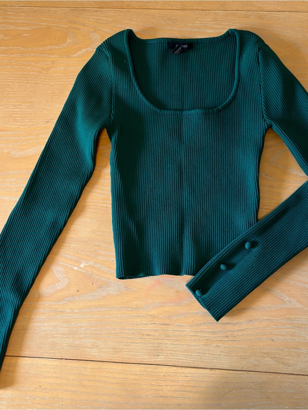 Forever 21 Ribbed Scoop-Neck Long Sleeve Top - Emerald Green